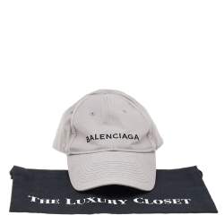 Pre Owned Balenciaga Grey Logo Embroidered Cotton Baseball Cap L