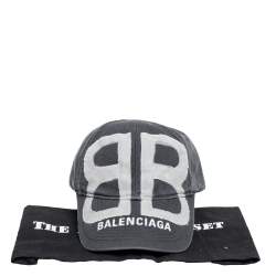 Pre Owned Balenciaga Grey Organic Cotton BB Sprayed Baseball Cap L