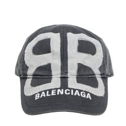 Pre Owned Balenciaga Grey Organic Cotton BB Sprayed Baseball Cap L