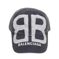 Pre Owned Balenciaga Grey Organic Cotton BB Sprayed Baseball Cap L
