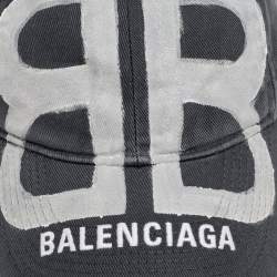 Pre Owned Balenciaga Grey Organic Cotton BB Sprayed Baseball Cap L