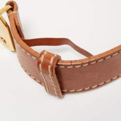 Pre Owned Balenciaga Brown Leather B Logo Plague Belt 100CM