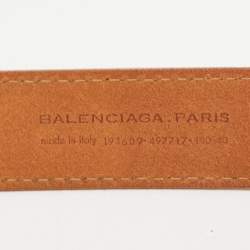 Pre Owned Balenciaga Brown Leather B Logo Plague Belt 100CM