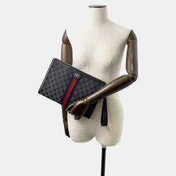 Balenciaga x Gucci The Hacker Project Black Canvas Web Wristlet BB Clutch Bag 