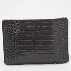 Balenciaga Grey Croc Embossed Leather Flat Zip Pouch