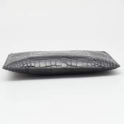 Balenciaga Grey Croc Embossed Leather Flat Zip Pouch