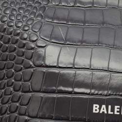 Balenciaga Grey Croc Embossed Leather Flat Zip Pouch