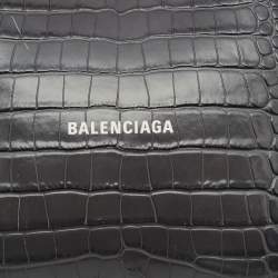 Balenciaga Grey Croc Embossed Leather Flat Zip Pouch