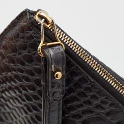 Balenciaga Grey Croc Embossed Leather Flat Zip Pouch