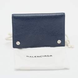Balenciaga Navy Blue Leather Flap Card Case