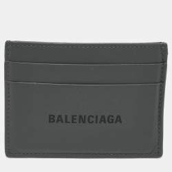 Balenciaga Dark Grey Leather Logo Card Case