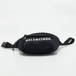 Pre Owned Balenciaga Black Nylon Logo Belt Bag