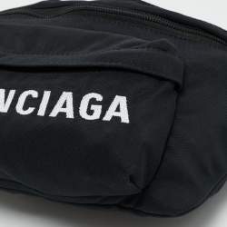 Pre Owned Balenciaga Black Nylon Logo Belt Bag