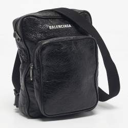 Pre Owned Balenciaga Black Leather Explorer Crossbody Bag