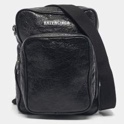 Pre Owned Balenciaga Black Leather Explorer Crossbody Bag