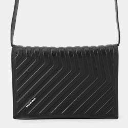 Pre Owned Balenciaga Calf Wrap Shoulder Bag Black Leather