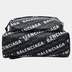 Pre Owned Balenciaga Black Canvas Signature Logo-Printed Backpack