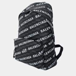 Pre Owned Balenciaga Black Canvas Signature Logo-Printed Backpack