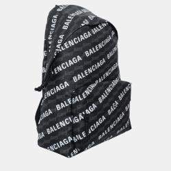 Pre Owned Balenciaga Black Canvas Signature Logo-Printed Backpack