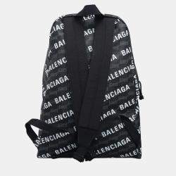 Pre Owned Balenciaga Black Canvas Signature Logo-Printed Backpack