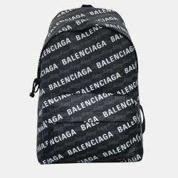 Pre Owned Balenciaga Black Canvas Signature Logo-Printed Backpack