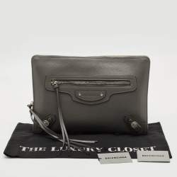 Pre Owned Balenciaga Neo Classic Grey Leather Clutch