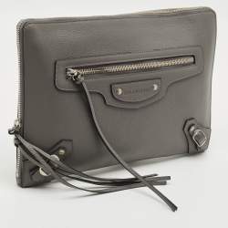 Pre Owned Balenciaga Neo Classic Grey Leather Clutch