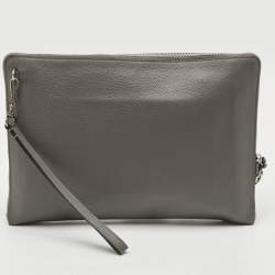 Pre Owned Balenciaga Neo Classic Grey Leather Clutch