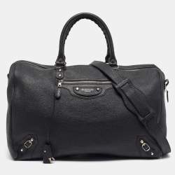 Pre Owned حقيبة سفر دوفل بالنسياجا جلد أسود 24 ساعة