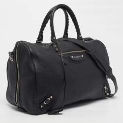Pre Owned Balenciaga Voyage 24H Black Leather Duffel Bag