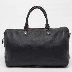 Pre Owned Balenciaga Voyage 24H Black Leather Duffel Bag