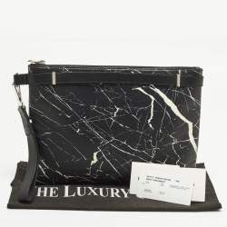 Pre Owned Balenciaga Black/White Marble Effect Leather Document Wristlet Pouch