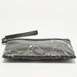 Pre Owned Balenciaga Black/White Marble Effect Leather Document Wristlet Pouch