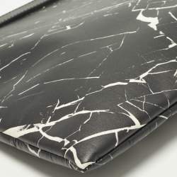 Pre Owned Balenciaga Black/White Marble Effect Leather Document Wristlet Pouch