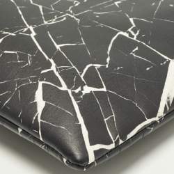 Pre Owned Balenciaga Black/White Marble Effect Leather Document Wristlet Pouch