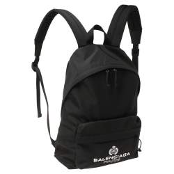 Balenciaga Black Nylon Logo Crest Backpack