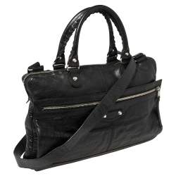 Balenciaga Black Crinkled Leather Briefcase Bag