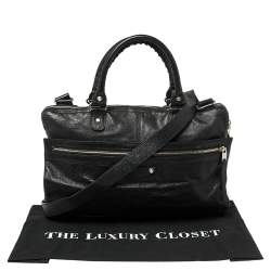 Balenciaga Black Crinkled Leather Briefcase Bag