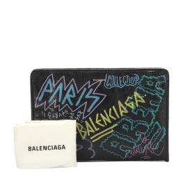 Pre Owned Balenciaga Black Leather Graffiti Bazar Clutch Bag