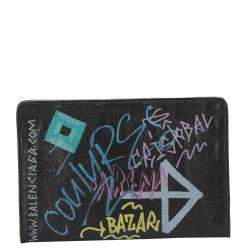 Pre Owned Balenciaga Black Leather Graffiti Bazar Clutch Bag