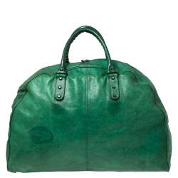 Balenciaga Green Leather Motorcross Voyage Duffel Bag