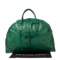 Balenciaga Green Leather Motorcross Voyage Duffel Bag