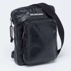 Pre Owned Balenciaga Black Leather Explorer Crossbody Bag