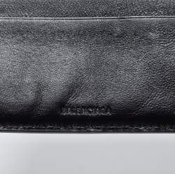 Pre Owned Balenciaga Black Croc Embossed Leather Logo Bifold Wallet