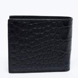 Pre Owned Balenciaga Black Croc Embossed Leather Logo Bifold Wallet