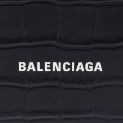 Pre Owned Balenciaga Black Croc Embossed Leather Logo Bifold Wallet