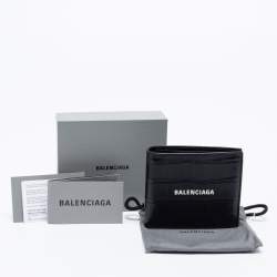 Pre Owned Balenciaga Black Croc Embossed Leather Logo Bifold Wallet