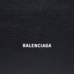 Pre Owned Balenciaga Black Leather Logo Wristlet Pouch