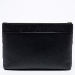 Pre Owned Balenciaga Black Leather Logo Wristlet Pouch
