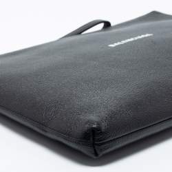 Pre Owned Balenciaga Black Leather Logo Wristlet Pouch